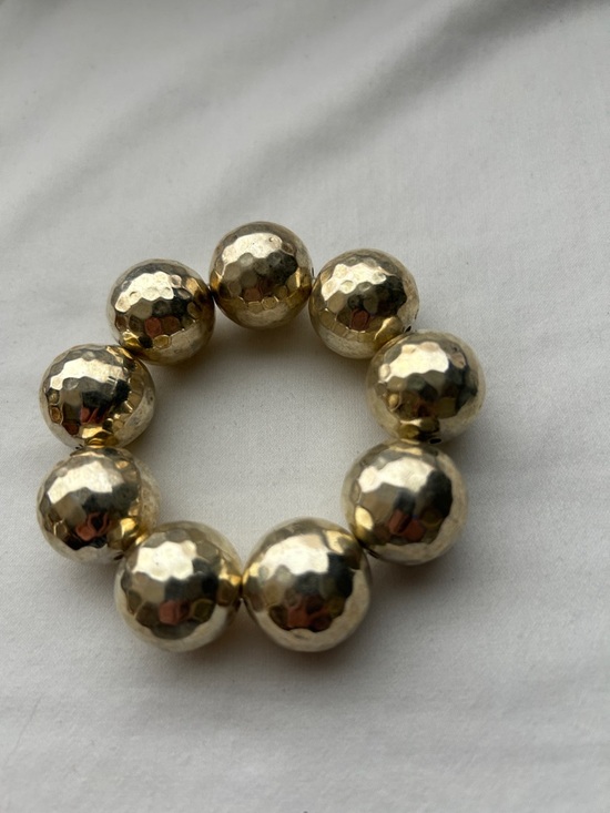 Jewelry - GoldTone Hammered Pewter Beads Disco Ball Stretch Bracelet - Women's Jewelry